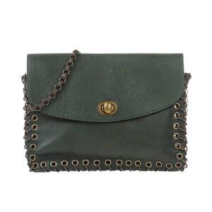 Limi Feu‎ luxury urban punk Japanese dark green crossbody bag metal eyelets RARE